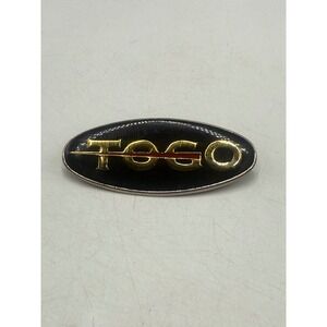 Vintage TOGO Oval Pin Black Enamel Gold Tone Red Accent Dual Prong Clip 2 Inch